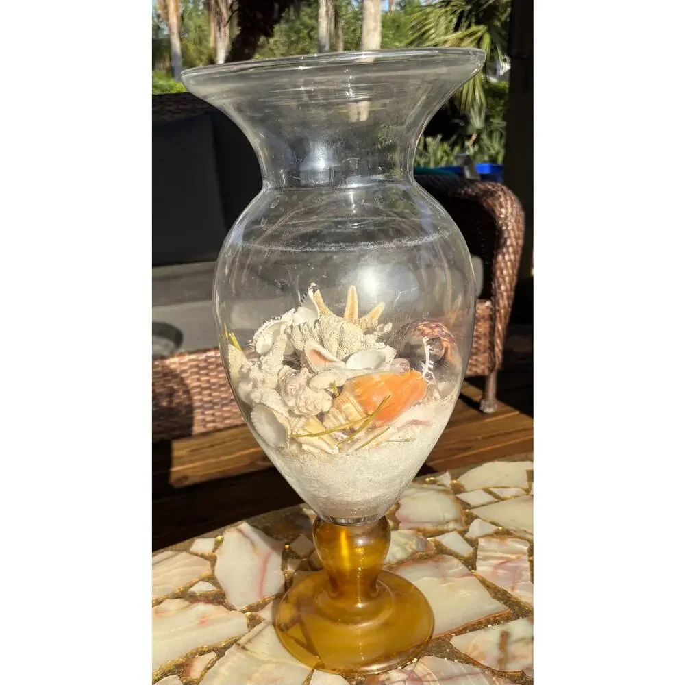 Southern Living Vase Clear Glass Amber Base 20